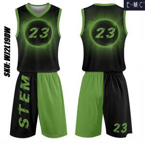 E=M/C2 Adult Black Hole Green Basketball Sports Uniform Jersey & Shorts